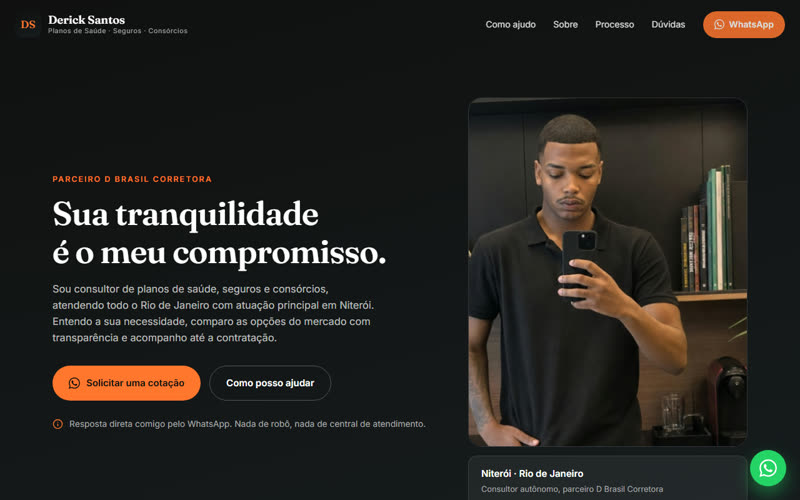 Preview do hero do site do Derick Santos