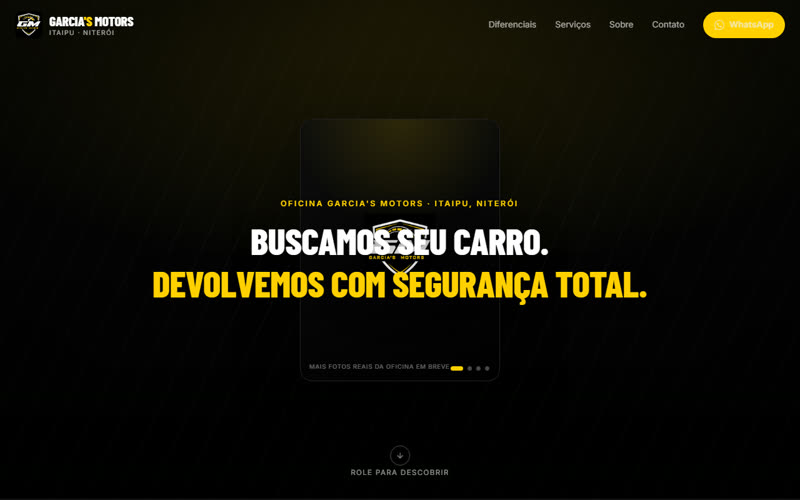 Preview do hero do site do Garcia's Motors Itaipu